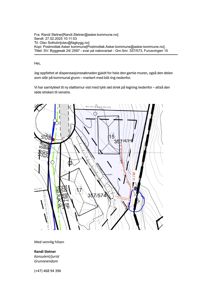 Situasjonsplan eller tomteplan som viser bygningens plassering i forhold til nabogranser, med merking av murer og grenser.