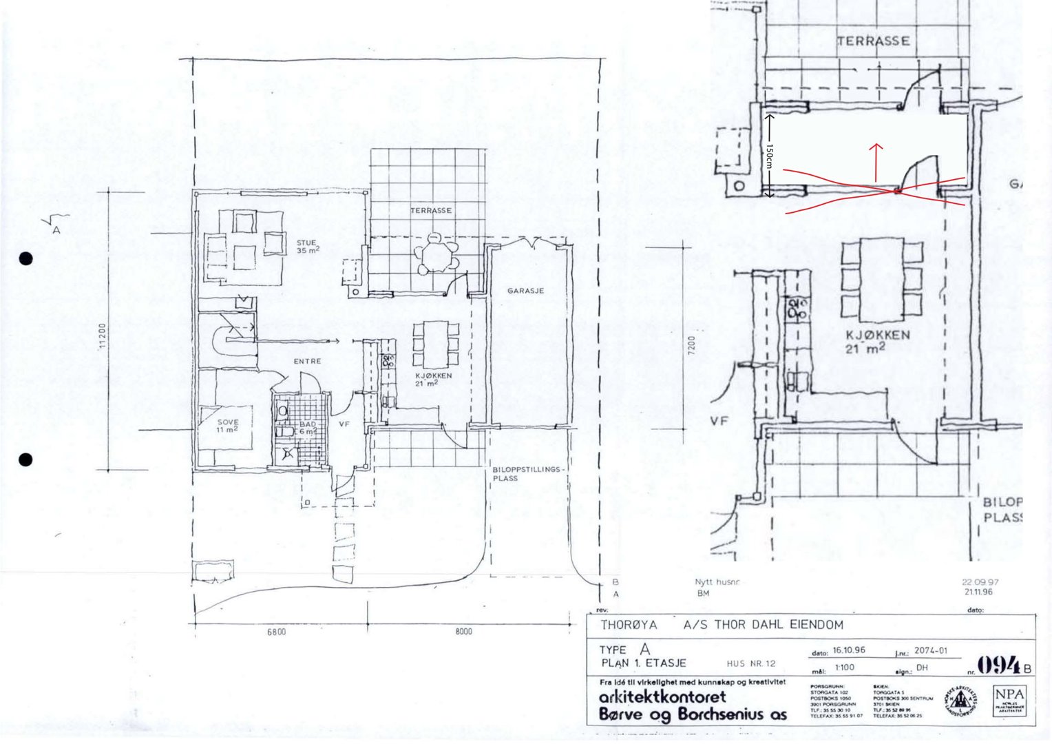 Etasjeplan (1. etasje) med romfordeling, mål og utvendige områder.