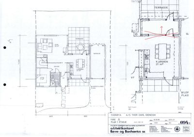 Etasjeplan (1. etasje) med romfordeling, mål og utvendige områder.
