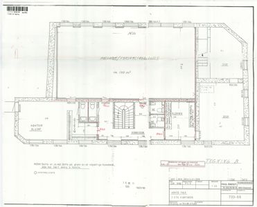 Etasjeplan (2. ETG) som viser romfordeling, veggtykkelse og dimensjoner for en kontorbygning.