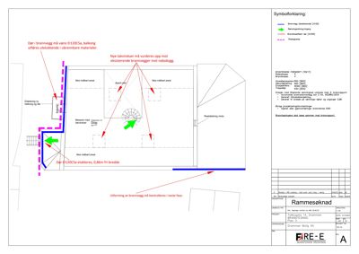 Etasjeplan eller romfordeling for Rammesøknad med merknader om brannvegger og dører.