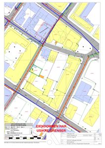 Situasjonskart som viser eiendomsgrenser, naboeiendommer og infrastruktur i Drammen.