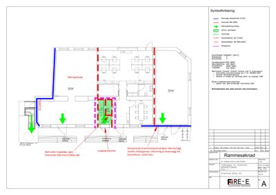 Etasjeplan for 'Næringsetasje' som viser romfordeling, brannvegger og inngang til boligenhet.