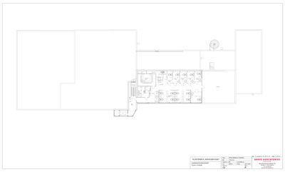 Etasjeplan (1. etasje) som viser romfordeling, veggposisjon og utstyr for Klostervika Servicebygd.