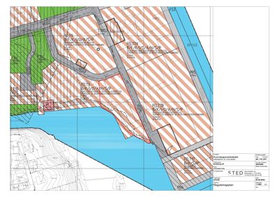 Situasjonsplan (reguleringsplan) som viser tomtens plassering i forhold til nabolag, veier og vannveier.