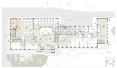 Etasjeplan som viser romfordeling, funksjoner og arealer for en bygning.