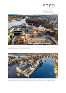 To luftfotografier av et industriområde (Kunnskapsverkstedet) med omgivende bygningsmasse, vann og natur.