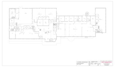 Etasjeplan (1. etasje) som viser romfordeling, vegger og inngangspunkter.