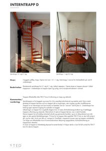 Fotografier av en eksisterende spiraltrapp i et bygning (Internttrapp D), med tilhørende tekstbeskrivelse om trappens historie og TEK17-krav.
