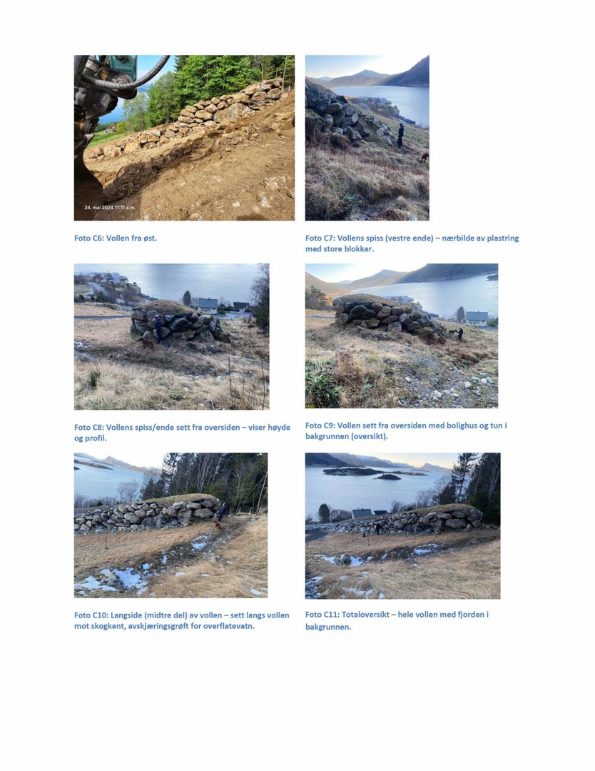 En samling fotografier som viser en steinvoll (vallen) sett fra ulike vinkler og i ulike detaljer, inkludert et totaloversikt.
