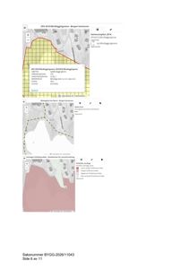 Bildet viser en samling av kart og digitale kartlag (KPA 2018, Økologiske korridorer, Kartlegging luftbåren stråling) for en byggesak i Bergen kommune.