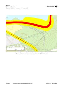 Kart som viser planområder (støysoner) rundt et planområde for Bjørnstad solkraftverk, inkludert veier og topografi.