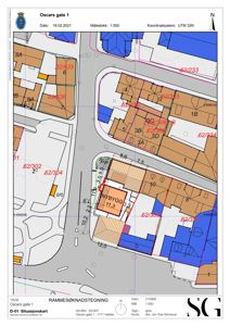 Situasjonskart som viser tomtens plassering, nabolag og bygningers beliggenhet i forhold til hverandre.