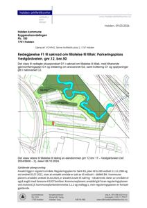Situasjonsplan som viser eiendomsinndeling, arealbruk og naboforhold for en byggesak.