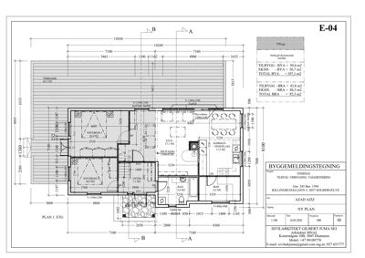 Etasjeplan (PLAN 1. ETTG) som viser romfordeling, dimensjoner og arealoppdelinger for en bolig.