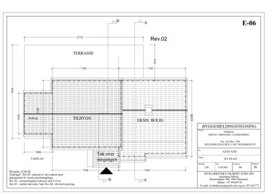 Etasjeplan (takplan) som viser romfordeling, mål og endringer i en byggesak.