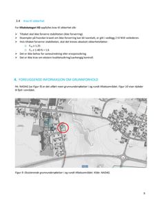 Et kart som viser eksisterende grunnundersøkelser (NADAG) i et tiltaksområde, inkludert topografi og infrastruktur.