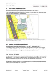Situasjonsplan som viser støykartlegging (Lden) for et nytt tilbygg ved Killingrudalleen. Planen illustrerer støysoner (gul og grønn), beregnede støyverdier på fasader og utearealer, samt plassering av bygninger i forhold til veien.