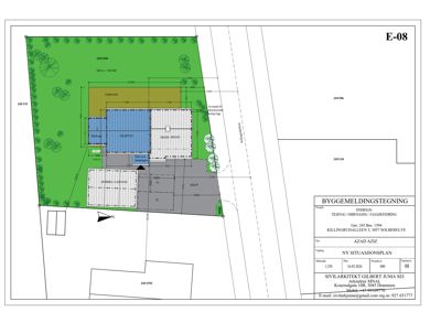 Situasjonsplan (tomteplan) som viser bygningens plassering, arealer og omgivelser.