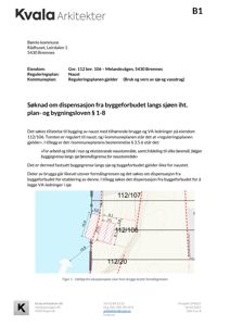 Bildet viser en situasjonsplan (Figur 1) som illustrerer eiendomsnummer, byggegrenser og formålsgrenser i forhold til sjøen.