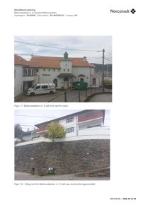 Fotografier av eksisterende bygninger og en steinmur i Bellevuebakken nr. 9.