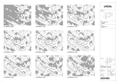 Et sammensatt bilde (collage) som viser flere oversiktskart eller situasjonsplaner over et boligområde, merket 'MARS KL'.