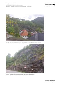 Dokumentet inneholder to fotografier (Figur 20 og Figur 21) som viser en skredfarevurdering av en veggstrekning med bolting og fanggjerde.