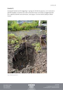 Fotografi av et gravehull (gravhull) med tekstbeskrivelse og logoer.