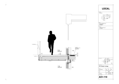 Tegning som viser detaljert oppriss av en murtygg med mål, materialer og en silhuett av en person for å illustrere høyde.