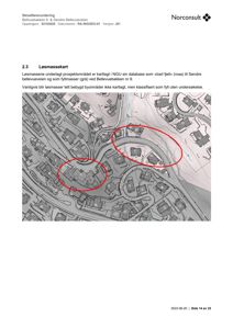 Et kart over et område (Belfruvebakken 9 & Søndre Belfruveveien) som viser bebyggelse, veier og terrengkonturer. Kartet er brukt til å identifisere løsmasser (bart fjell og fyllmasser).