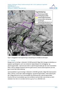 Et skyggkart (topografisk kart) som viser terrengform og geologiske forhold (skredfare) i et område.