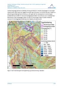 Kart som viser terrengforhold, terrenghelning og vannovrenning i dalsiden for et kartleggingsområde.