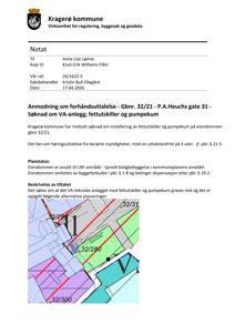 Situasjonsplan som viser eiendomsnummer (32/21, 32/280, 32/300) og nabolag i Kragerø kommune.