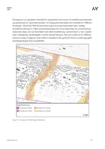 Kart som viser skredfarezoner (fargekodet) og skredanalyseområde (lilla linje) langs Helneelva.