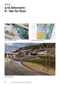 Et fotografi som viser dagens situasjon med en bensinstasjon (Esso) og nabolagshus.