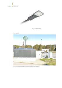 Fotografi av en lyskilde og reklameskilt på en annen lokasjon, inkludert et produktbilde av en lyskilde.