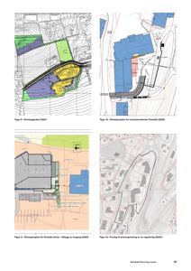 Bildet viser en samling av situasjonsplaner (Figur 9-12) som illustrerer tomtens topografi, naboeiendommer, og forslag til planavgrensning for Domsåsgården.