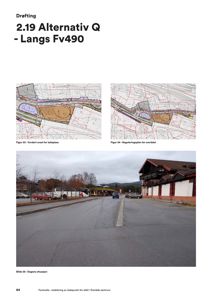 Fotografi av dagens situasjon med bil, busser og en bygning langs Fv490.