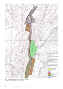 En detaljreguleringsplan som viser tomtedeling, arealbruk og infrastruktur langs E6 og fv. 490 i Dombås.