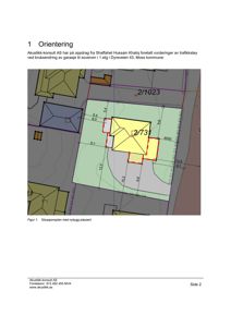 Situasjonsplan som viser nybygg plassert på tomten med angitte mål og nabobebyggelse.