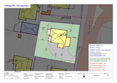 Situasjonsplan som viser tomtens grenser, nabobebyggelse, bygningens plassering og relevante avstander.