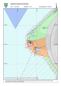 Kartutsnitt fra Norkart AS som viser et område med topografi, vegnett (Hvittingfossvegen) og flere markerte eiendeler med arealopplysninger (f.eks. 56/400, 36/60).