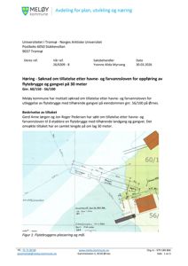 Situasjonsplan som viser plassering av en flytebrygge og gangvei i forhold til eiendommen gnr. 56/100 på Ørnes.