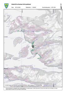 Kartutsnitt fra Norkart AS kartklient som viser topografi, vannveier og bygningsplasseringer i området rundt Kvernøya og Grimstad.