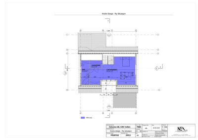 Etasjeplan for andre etasje med romfordeling, mål og areal.