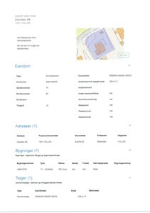 Informasjonsside fra Grunnboken med eiendomsdata og et kart over eiendommen.