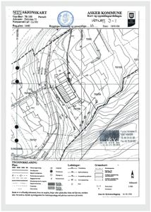 Situasjonskart (situasjonsplan) som viser tomtens form, høydeforhold, naboparceller og bygningens plassering.