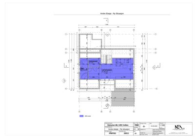 Etasjeplan for andre etasje med romfordeling, mål og areal.