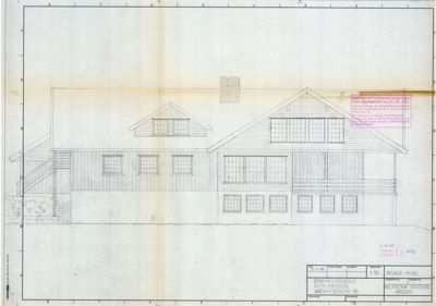Fasadetegning (opprikk) av en bygning sett fra nord.