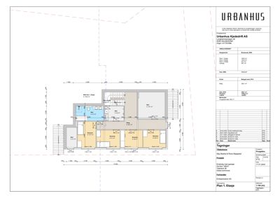 Etasjeplan (1. etasje) for en bolig i Urbanhus Kjededrift A5, som viser romfordeling, mål og areal.